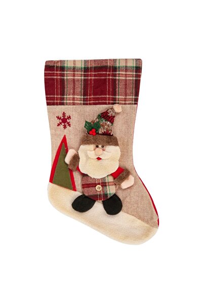 OEM 3D Christmas Decorative Boot Beige Burgundy Santa Claus 40cm