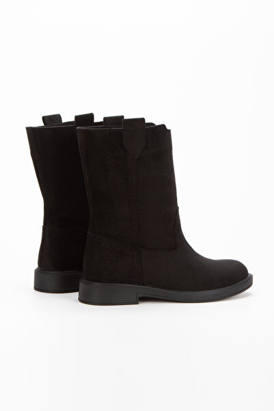 Miss Mitto Kadın Siyah Süet Kalın Tabanlı Fermuarsız Rahat ve Şık Çekme Bot