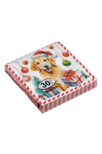 OEM Christmas Table Napkins with 2 Layers White Dog Gifts Globes 25x25cm - 30pcs