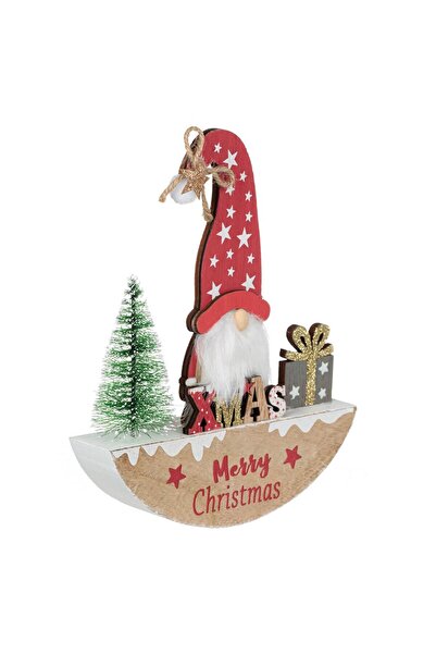 OEM Ξύλινη Χριστουγεννιάτικη Διακοσμητική Βάση με Ξωτικό, Δέντρο & Δώρο 18 εκ...