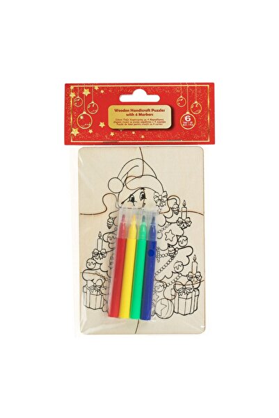 OEM Creative Christmas Wooden Puzzle Set with Markers - 6pcs
