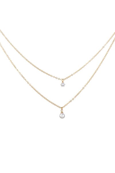 OEM Double Silver Color Necklace with White Beaded Strass