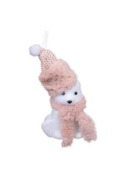 OEM Foam Christmas Tree Ornament White Bear with Pink Scarf Hat 15cm