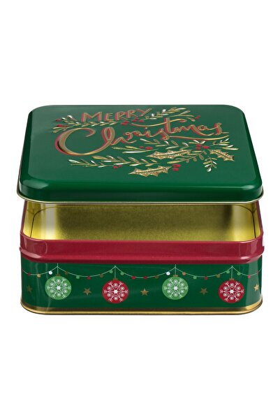 OEM Square Green Metallic Food Box with Christmas Embossed Pattern 17x17x6cm