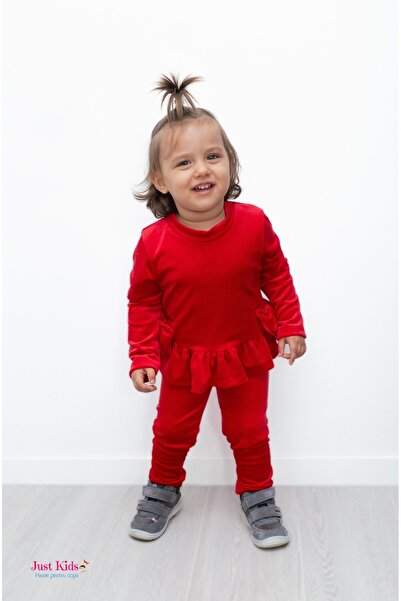Justkids Elegant 3-Piece Velvet Set with Headband, Red, 1-3 years