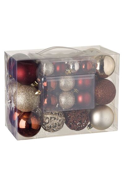 OEM Set of Christmas Baubles Beige Bronze Matte Shiny Glitter 3-4-6cm - 50pcs