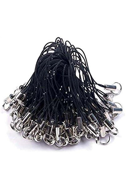 Generic 50 Pieces Black Cell Phone Strap with Silver Tone Split Ring