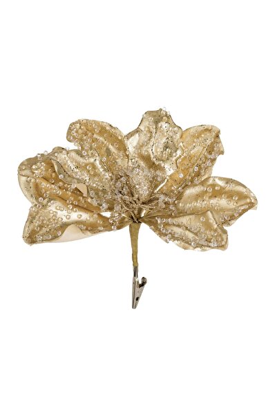 OEM Floare Decorativa de Craciun Aurie cu Margele Transparente Glitter Auriu ...