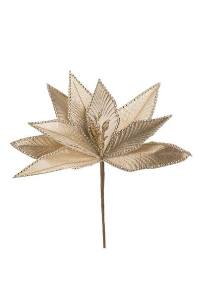 OEM Floare Decorativa de Craciun Bej Sampanie cu Margele Glitter 50 centimetri