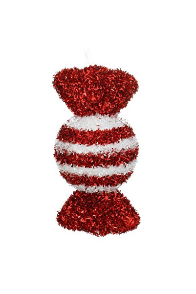 OEM Ornament Brad de Craciun Bomboana Rosie Alba Tinsel 15cm