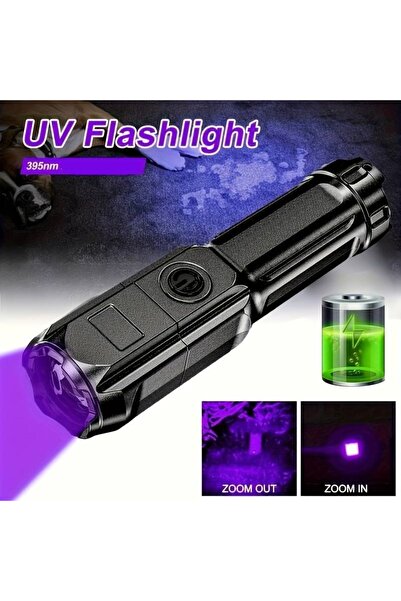 BGA kamp outdoor UV 395nm El Feneri 3 Işık modlu pilli mor ışık el feneri pil...