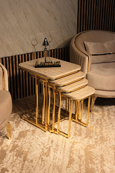 AlberoLife 4'lü Tekerlekli Koltuk Sehpası (KURULUM GEREKTİRMEZ) GOLD AYAK TRA...