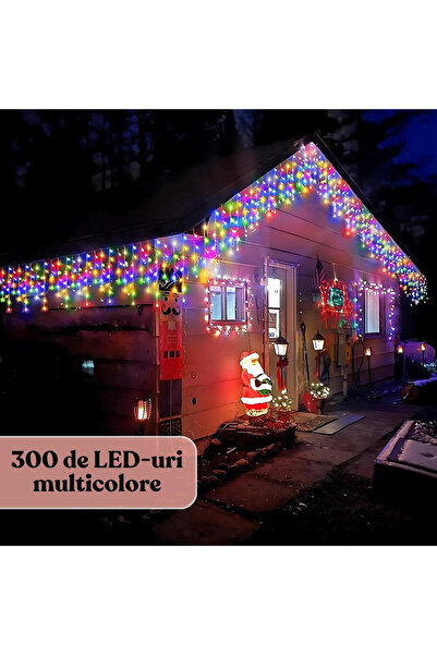 GARDEON Christmas Curtain Light with Fringes, 12 m, 300 Multicolor LEDs, 8 Light Modes, Interconnect
