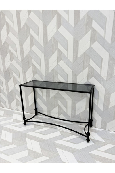 BEC24 Black glass entryway console table with a slim metal frame | Modern luxury design