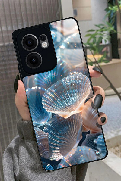 OPPO Reno 13F Uyumlu Simli Deniz Kabuk Tasarımlı Glossy Premium Kılıf