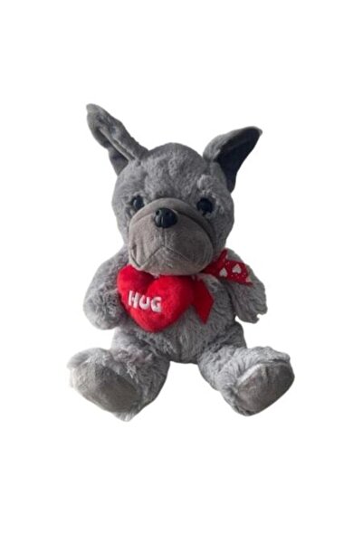 OEM Plush Bulldog Puppy with Heart and Bow, Hypoallergenic Filling, 37 cm, 3+ yrs