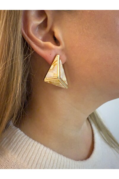 Snartun Gold Cream Triangle Earrings – Marble Pattern Geometric Shape Women's Jewelry |   Special Boxed