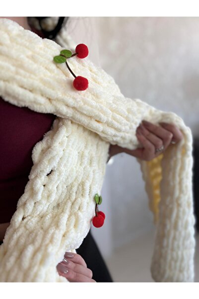 Moda Biçer Warm Soft Scarf with Cherry Plush Plain Scarf