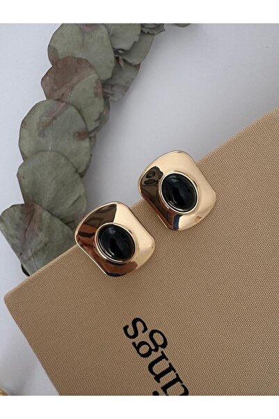 marsel aksesuar أقراط فولاذية مربعة الشكل بتصميم عتيق باللون الأسود والذهبي