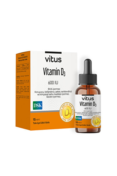 Vitus Pharma Vitamin D3 600 IU Zeytinyağı Bazlı Damla Çocuk D Vitamini Yüksek...