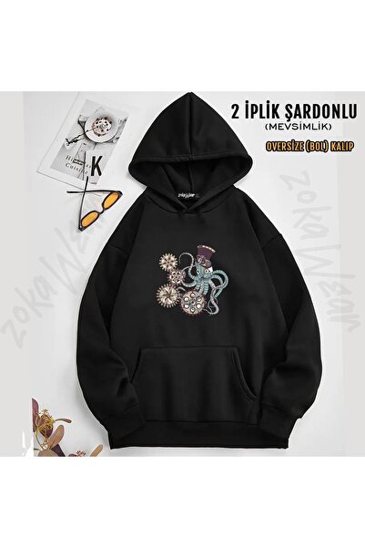 ZOKAWEAR Unisex Mr. Octopus Printed Hooded Sweatshirt (2 Thread)