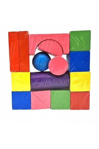 OEM Set of 15 wooden building blocks, colored geometric shapes, 3 cm