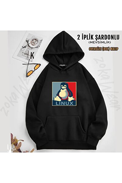 ZOKAWEAR سويت شيرت بقلنسوة للجنسين من Linux Tux Penguin Obama Poster مطبوع (خ...
