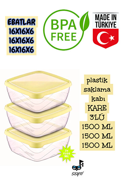 SEYFİKİRTASİYE Plastic Storage Container Square 3-Piece 1500 ml 1500 ml 1500 ...