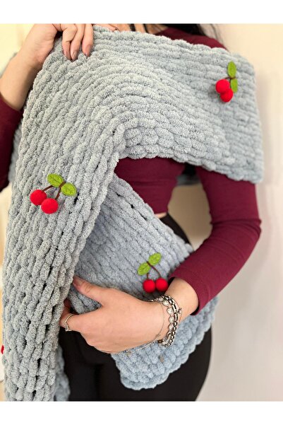 Moda Biçer Warm Soft Scarf with Cherry Plush Plain Scarf