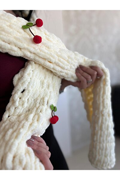 Moda Biçer Warm Soft Scarf with Cherry Plush Plain Scarf