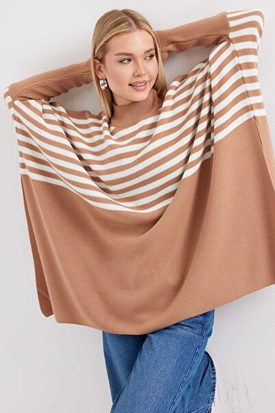 onno style women PONCHO TRICOTAT CU DRESURI, MĂRIME STANDARD