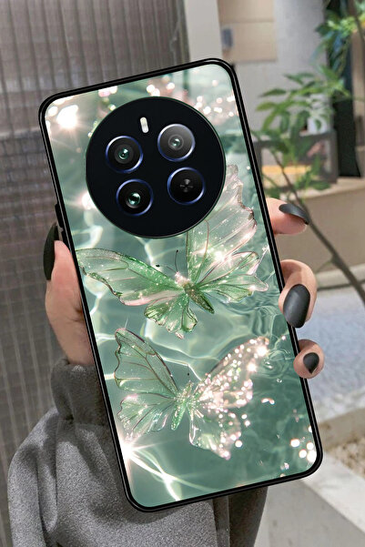 realme 12 Uyumlu Yeşil Kelebek Tasarımlı Glossy Premium Kılıf
