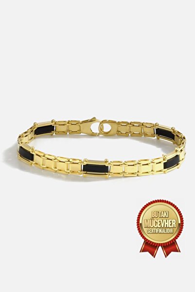MEKS JEWELS Mikron Altın Kaplama Klasik Gümüş Erkek Bilekliği