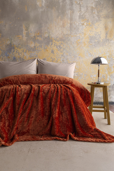 Apricitas HOME بطانية ترستي تيراكوتا مفردة منقوشة بنقشة الجاكار - 160*220 سم