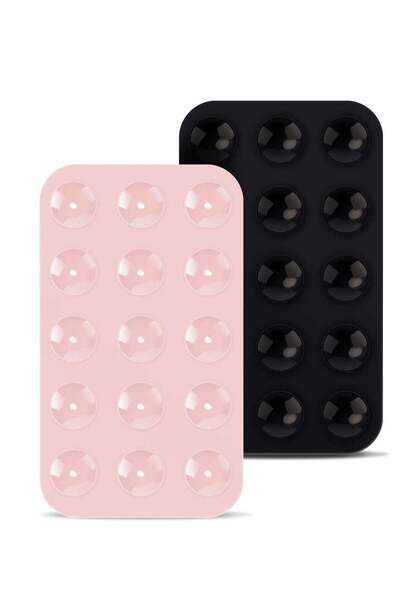 Generic 2 Pack Silicone Suction Phone Case, Double-Sided Suction Cup, Anti-Slip Hands-Free Holder (Black, Li