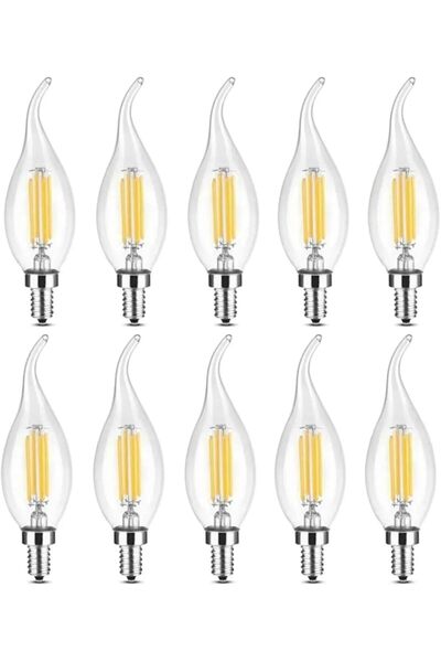 E&D Collection 10 Adet Kıvrık Buji Ampul 4W Şeffaf Rustik LED Ampul – E14 Duy...