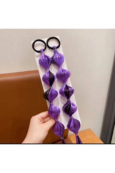 LO ADORO 2 Pieces Kuromi Anime Model Black Purple Satin Shiny Curl Braided Hair Model Length 42cm