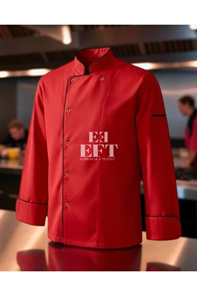 EFT Kırmızı Aşçı Ceketi Siyah Biyeli