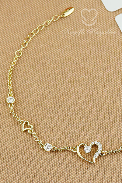 Keyifli Hayaller Xuping Vip Bileklik - Xuping Zirkon Taşlı kalp Zincir Gold xuping Bileklik Kararmaz 16+3cm
