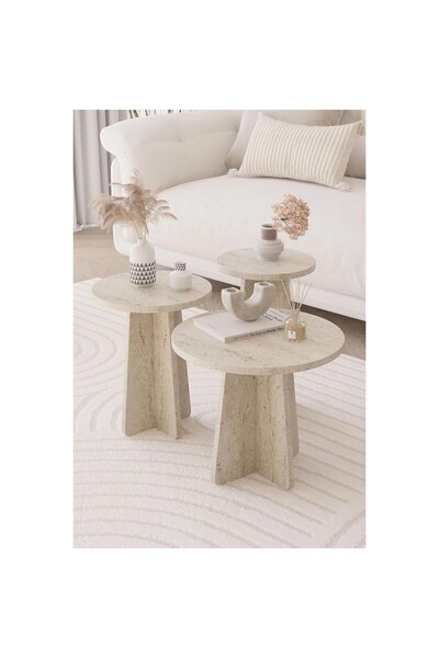 AyrStore Mantar 3 Lü Zigon Sehpa Iskandinav Stili TravertenYeni stilYan sehpa...