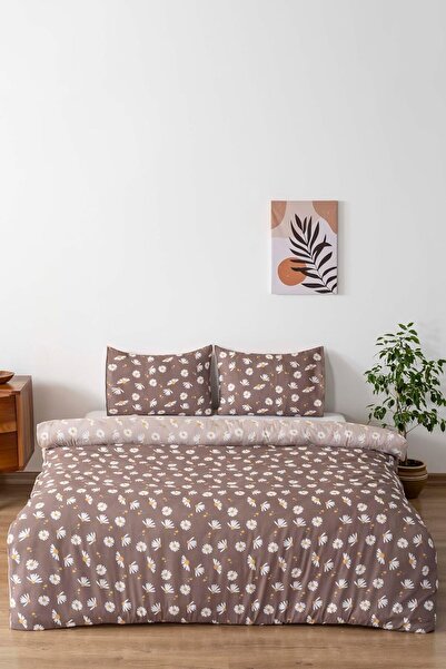 Hype Store Rivaİstanbul Kahve Papatya Çift Kişilik Nevresim Takımı Pamuklu