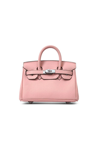 None شنطة نسائية مقاس 20 سم قفل فضي لون بينك