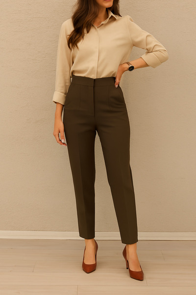 DMK Store Women's High Waist Pleated Fabric Trousers (Ideal for Daily and Office Use)