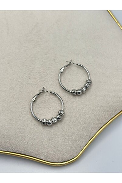 MyladyAccessoriess Dorika Detailed Pure Steel Hoop Earrings Silver