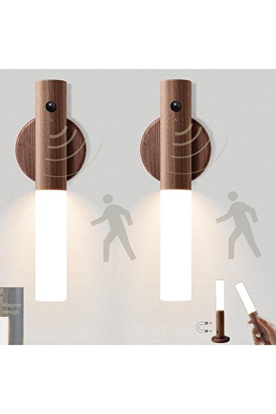 Hype Store VOMI Pilli dur lambası hareket sensörü iç mekan ahşap 2 adet LED kablosuz dur lambası sıcak beyaz ge
