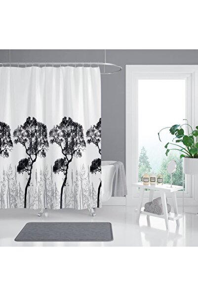 Hype Store Tropik Home Tree Pattern Bathroom Shower Curtain - White Color Sho...