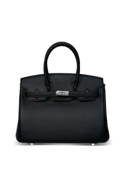 None شنطة نسائية وسط مقاس 25 سم قفل فضي لون اسود