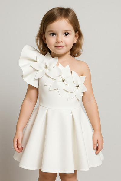 SOFYELLA Λευκό φόρεμα για κορίτσια με λουλούδια με έναν ώμο 🌸