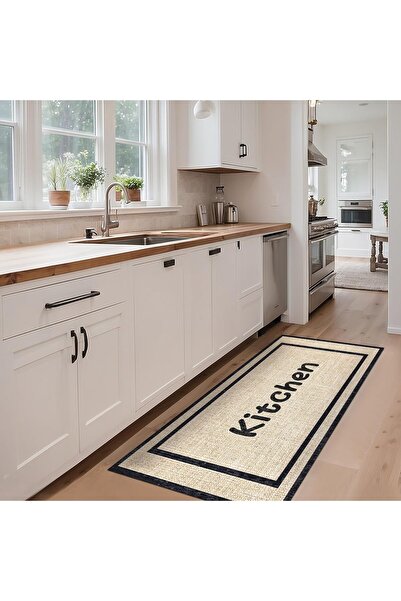 E&D Collection Henas Kadife Kaymaz Pamuk Tabanlı Yıkanabilir Mutfak Halısı 14...