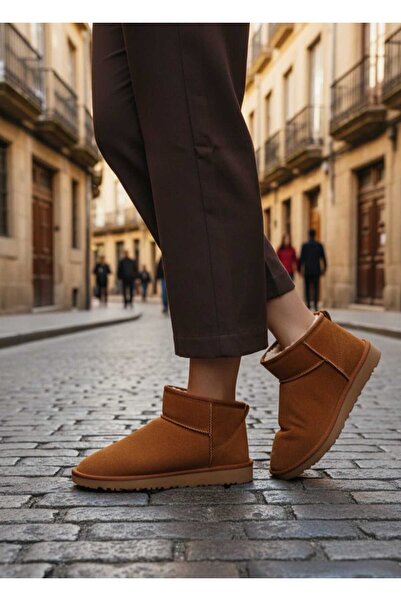 Klay Shoes Kadın Ayakkabı İnce Taban Bot İçi Tüylü Süet Bot